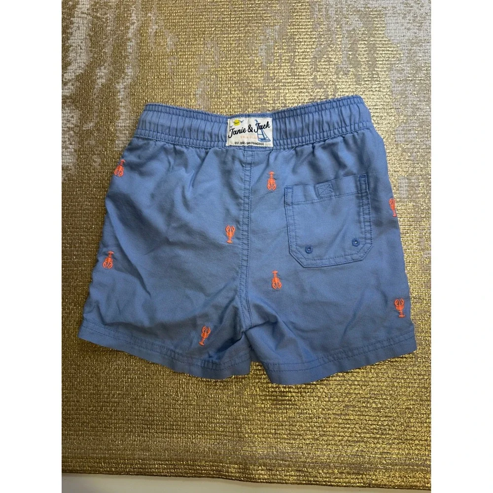JANIE & JACK Toddler Boys Swim Trunks Coral Embroidered Lobsters Preppy 5